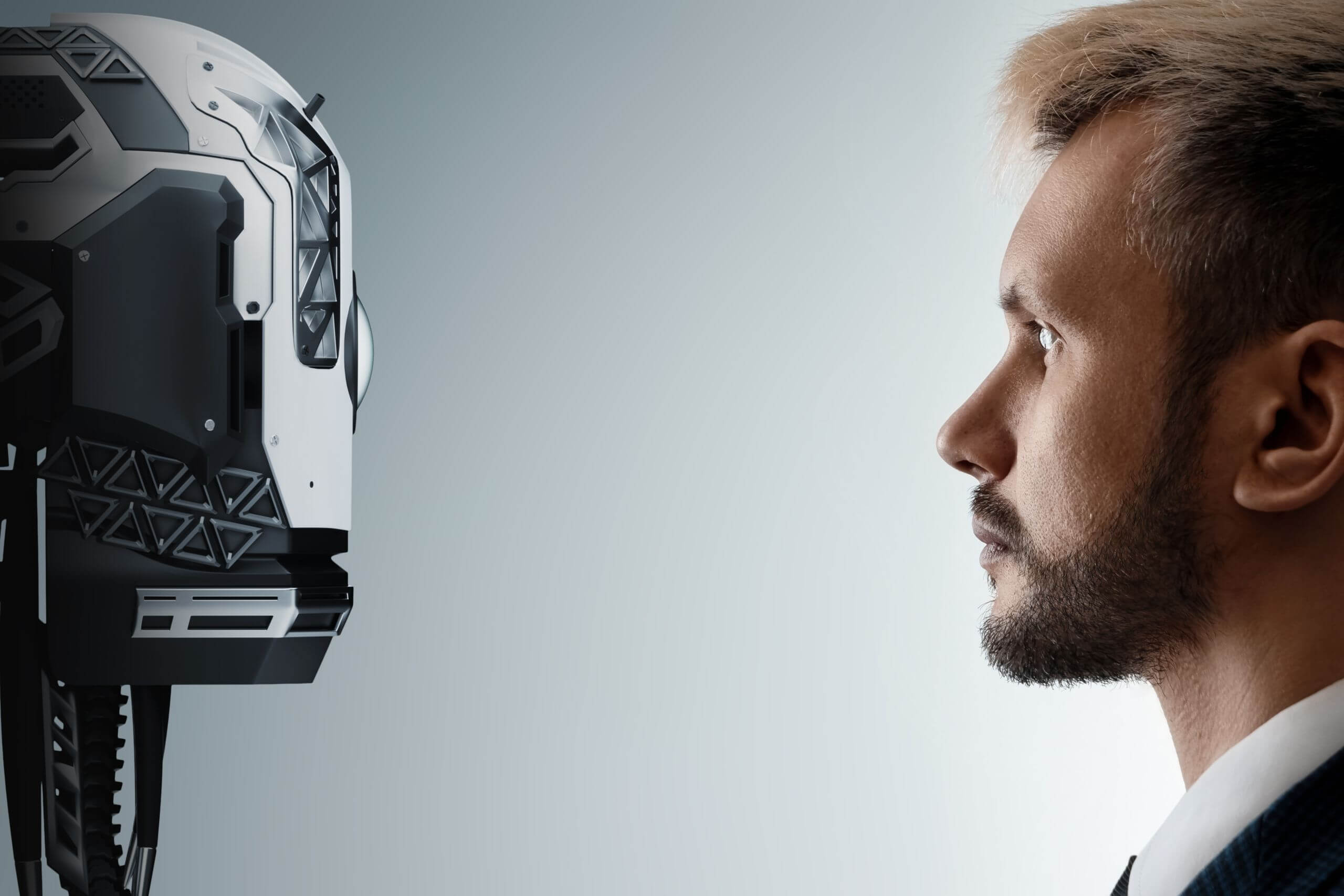 Robot and a Man Face to Face
