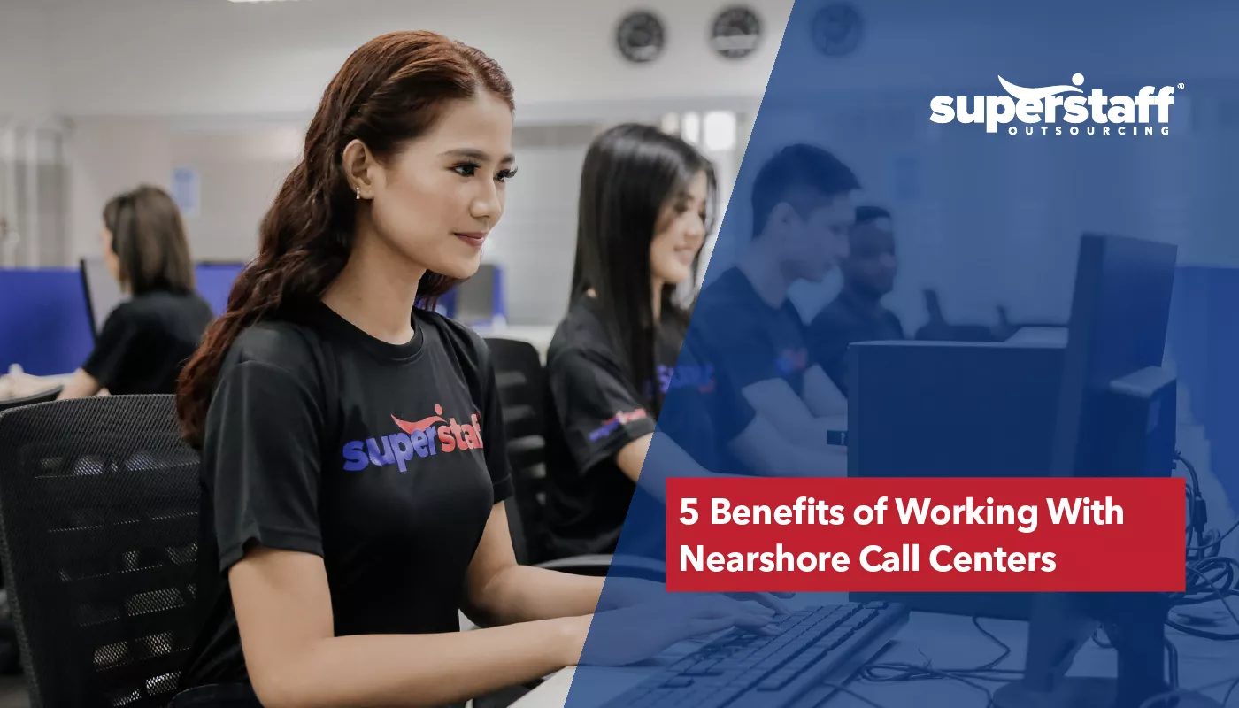 Customer support agents are working inside a nearshore call center.