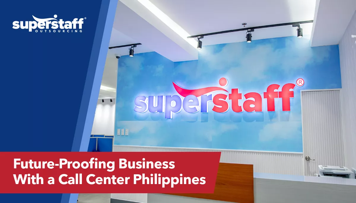 The logo for SuperStaff, a call center in the Philippines, is embossed on a map.