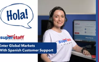 A member of SuperStaff's Spanish customer service representatives is happily service clients worldwide.