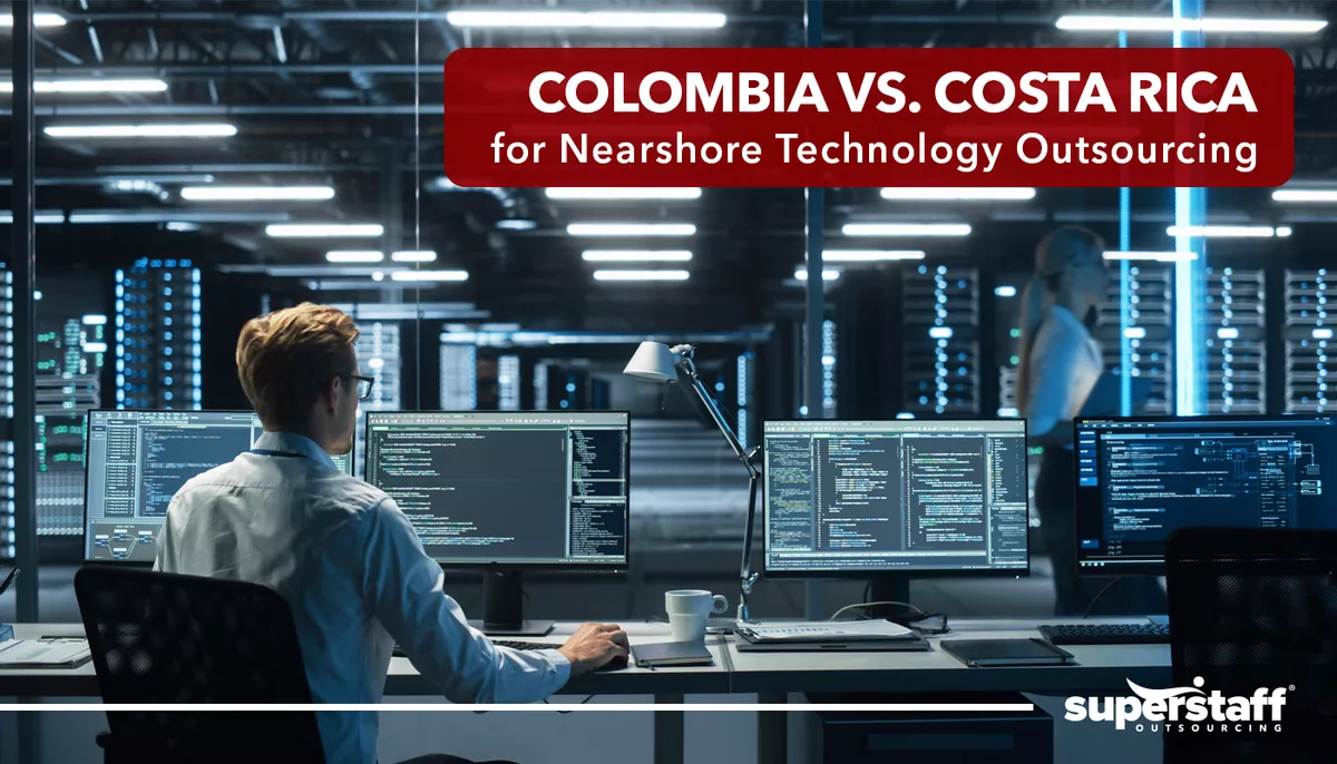 Colombia vs Costa Rica for nearshore: An image shows a tech representative working on a computer.