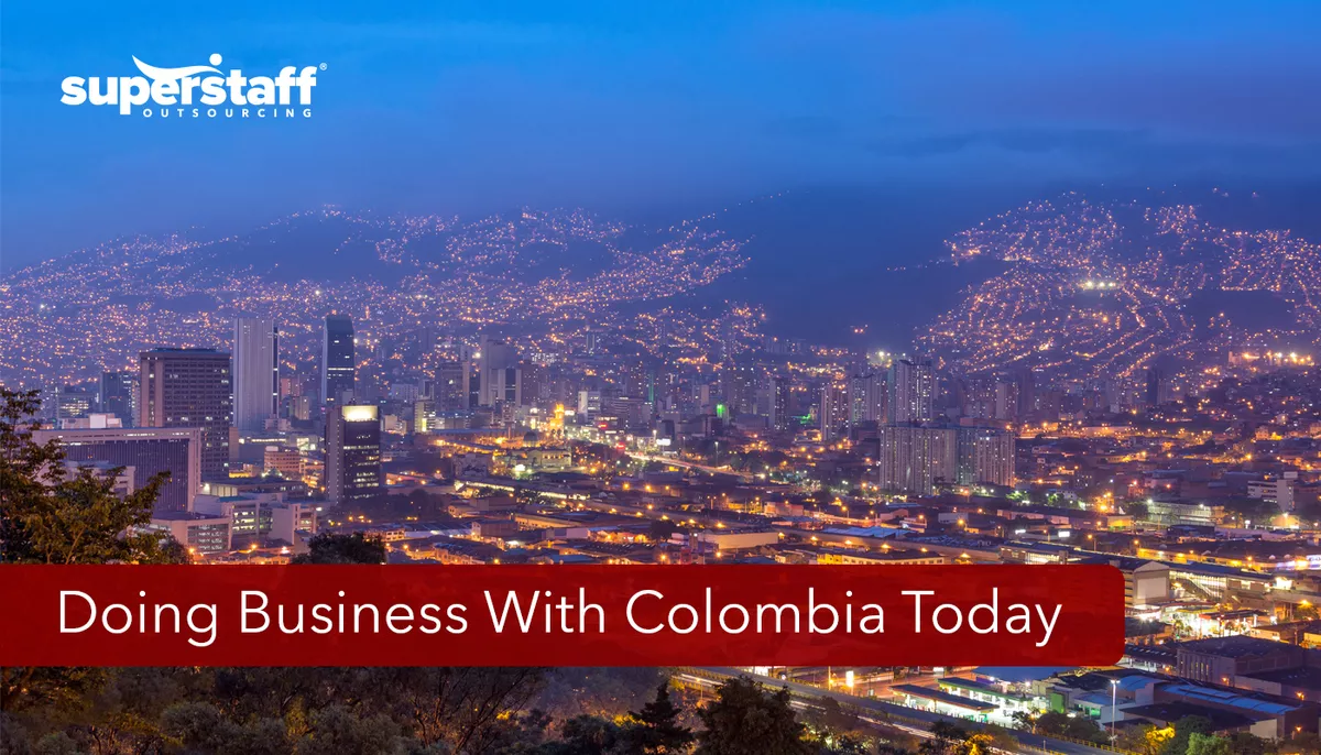 An image shows Medellin, Colombia at night.