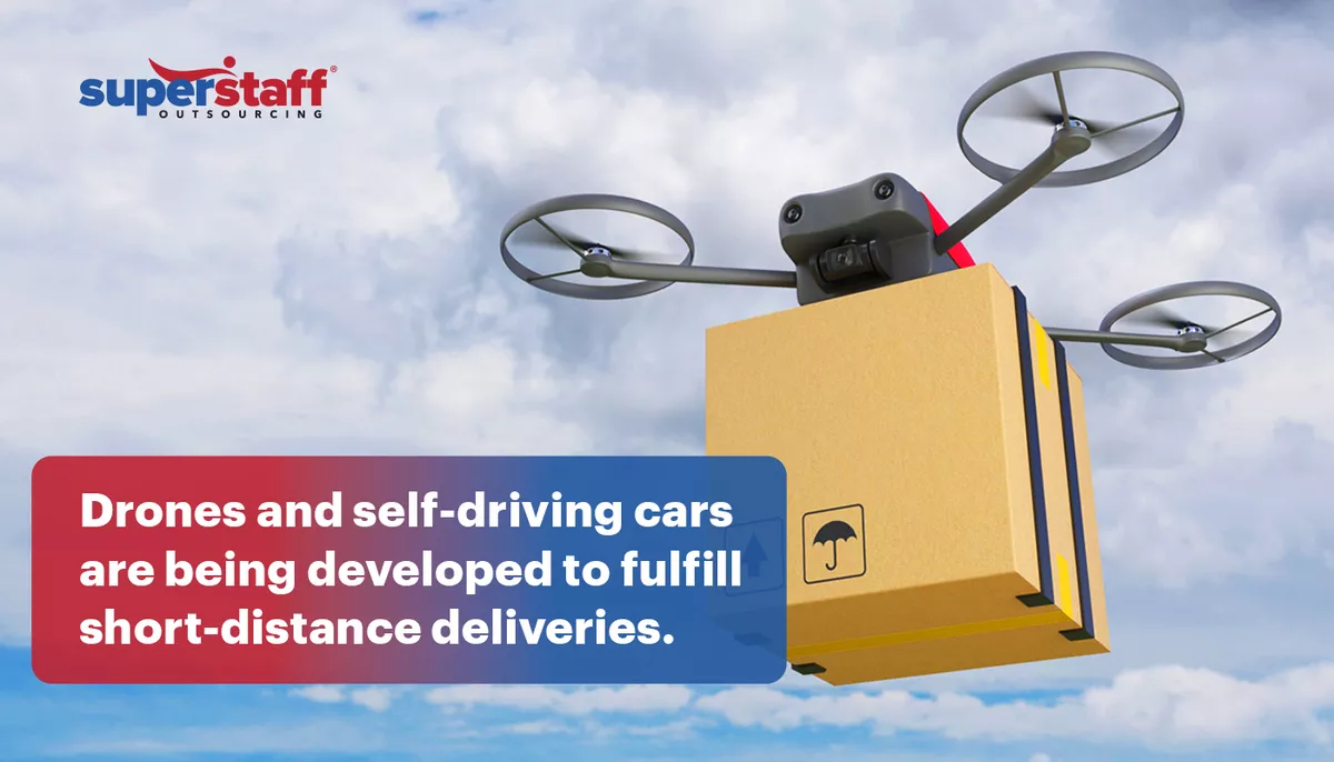 A drone for a logistics company is delivering a box.