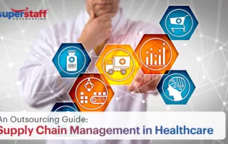 An image shows icons for different supply chain management in healthcare.