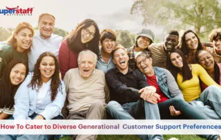 A photo showing a diverse group of people from all generations. At the bottom of the image is the text, "How To Cater to Diverse Generational Customer Support Preferences."