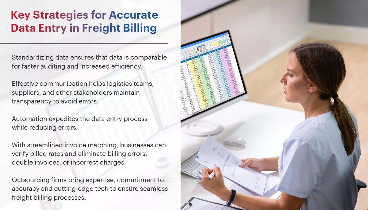 An infographic that details the key strategies for accurate data entry in freight billing.