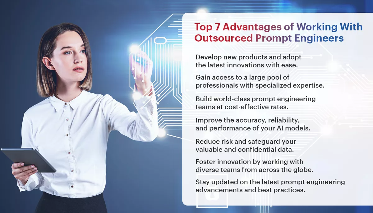 An infographic showing the top advantages of outsourcing prompt engineering.