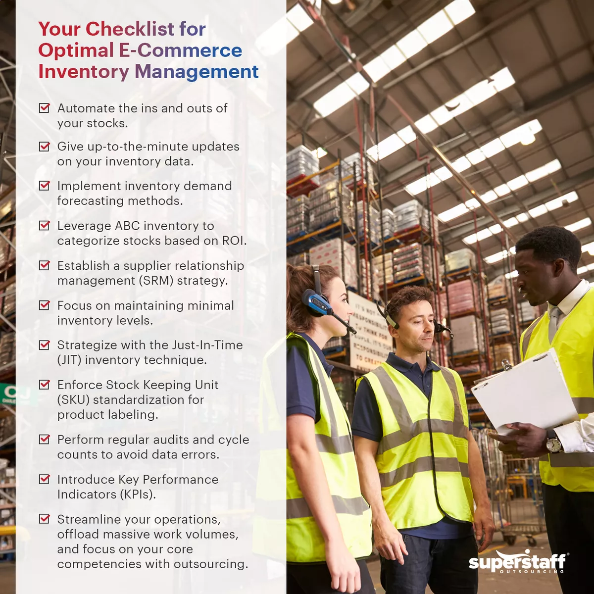 An infographic showing a checklist for optimal e-commerce inventory management.