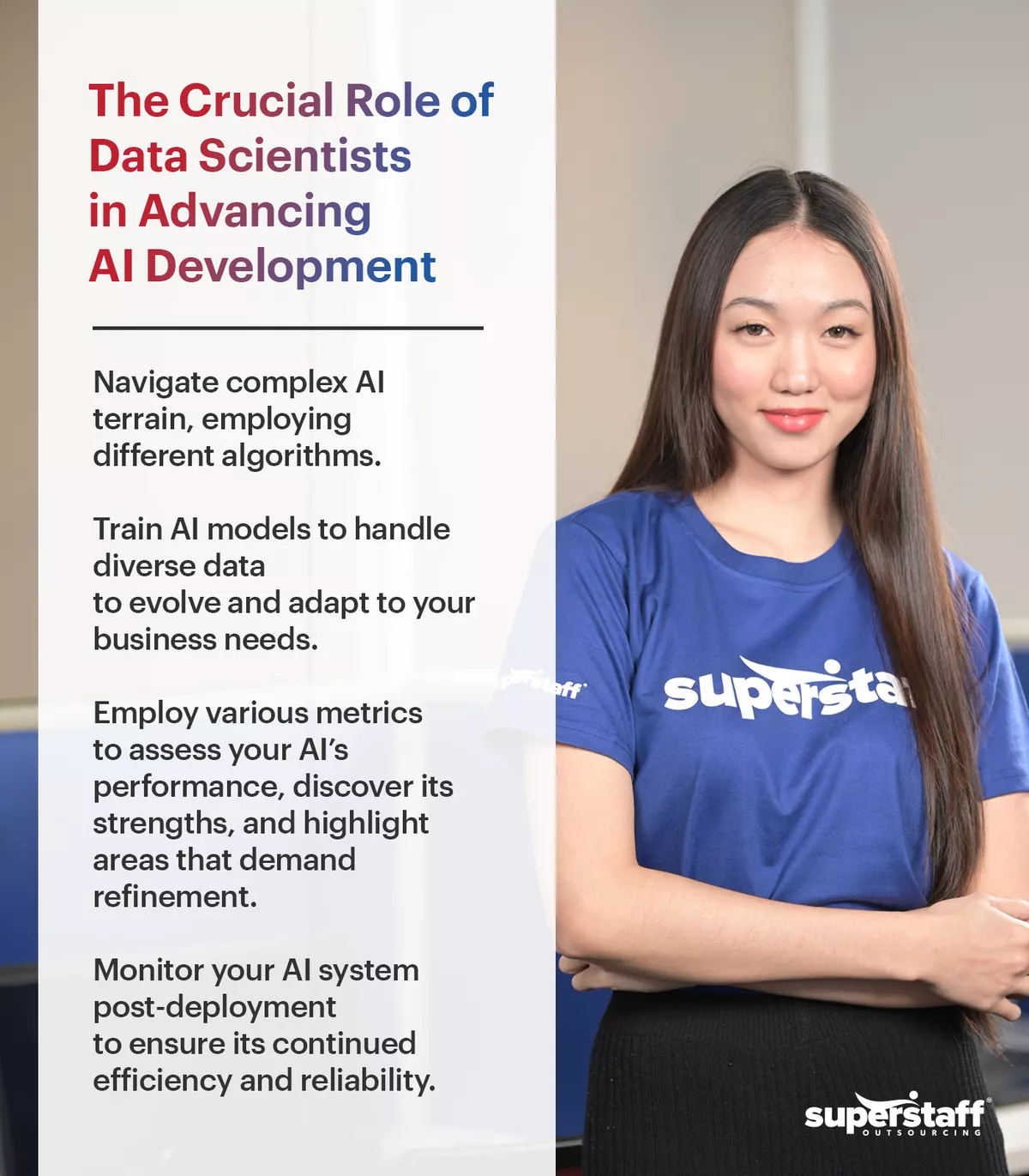 An infographic that explains the crucial role of a data scientist team in advancing AI development.