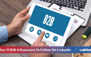 A photo shows a B2B sign in blue and white theme. Image caption says: Top 11 B2B Influencers To Follow On LinkedIn Right Now