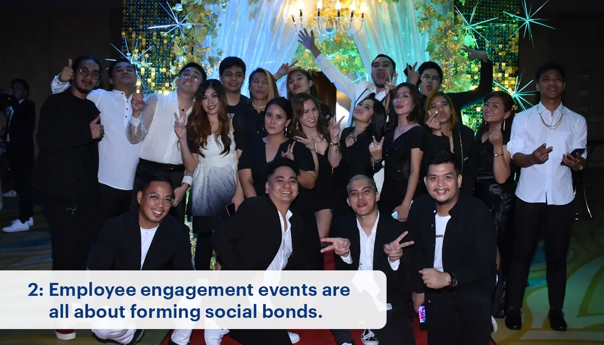 A group of friends posed for the camera in one of the employee engagement activities part of call center Philippines workplace culture. 