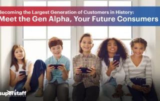 5 kids from the generation Gen Alpha sit by the window, smiling.