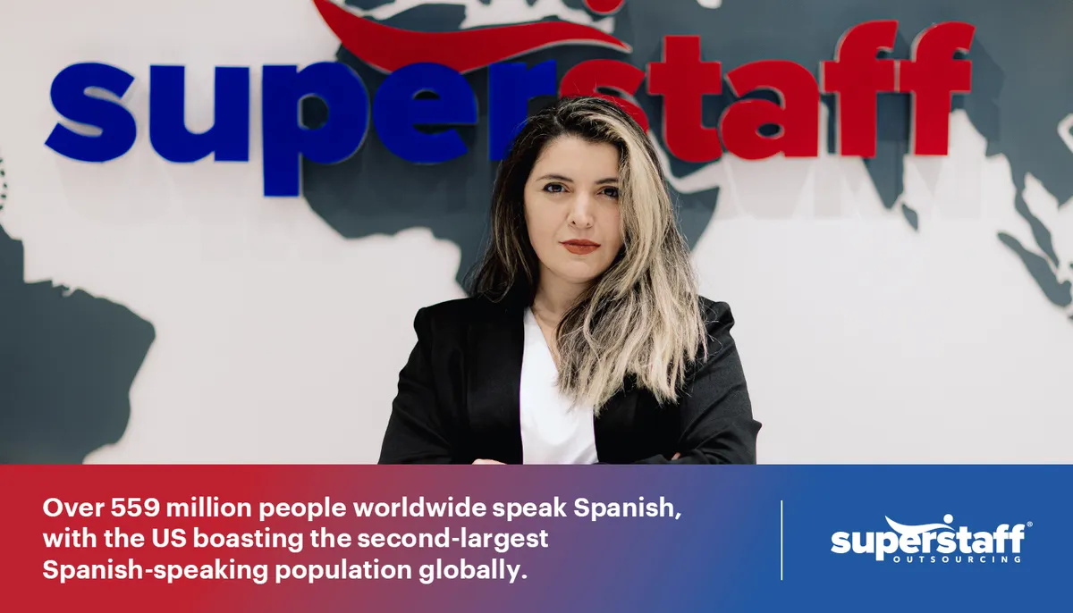 An Argentinian woman executive poses at SuperStaff's office lobby.