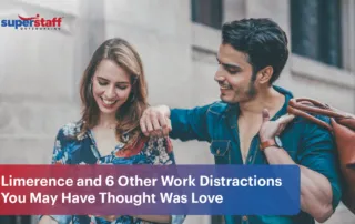 A man and woman walk side by side. Image caption says: Limerence and 6 Other Work Distractions You Thought Was Love