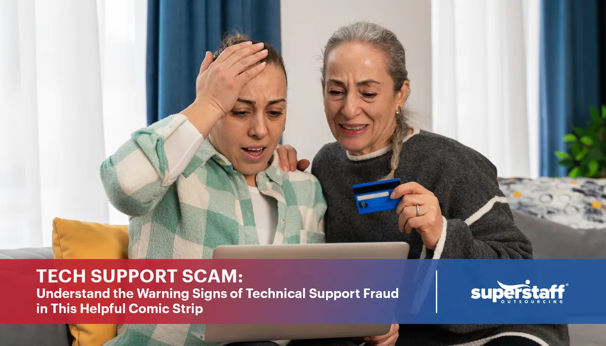 Two women were shocked as they look at their bank card, suggesting that they have been victims of tech support fraud.