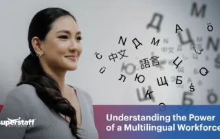 A woman stands proudly. Image caption says: Understanding the Power of a Multilingual Workforce.