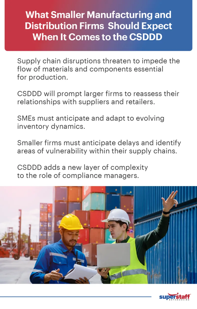 An infographic lists the expectations of small manufacturing and distribution firms when it comes to CSDDD.