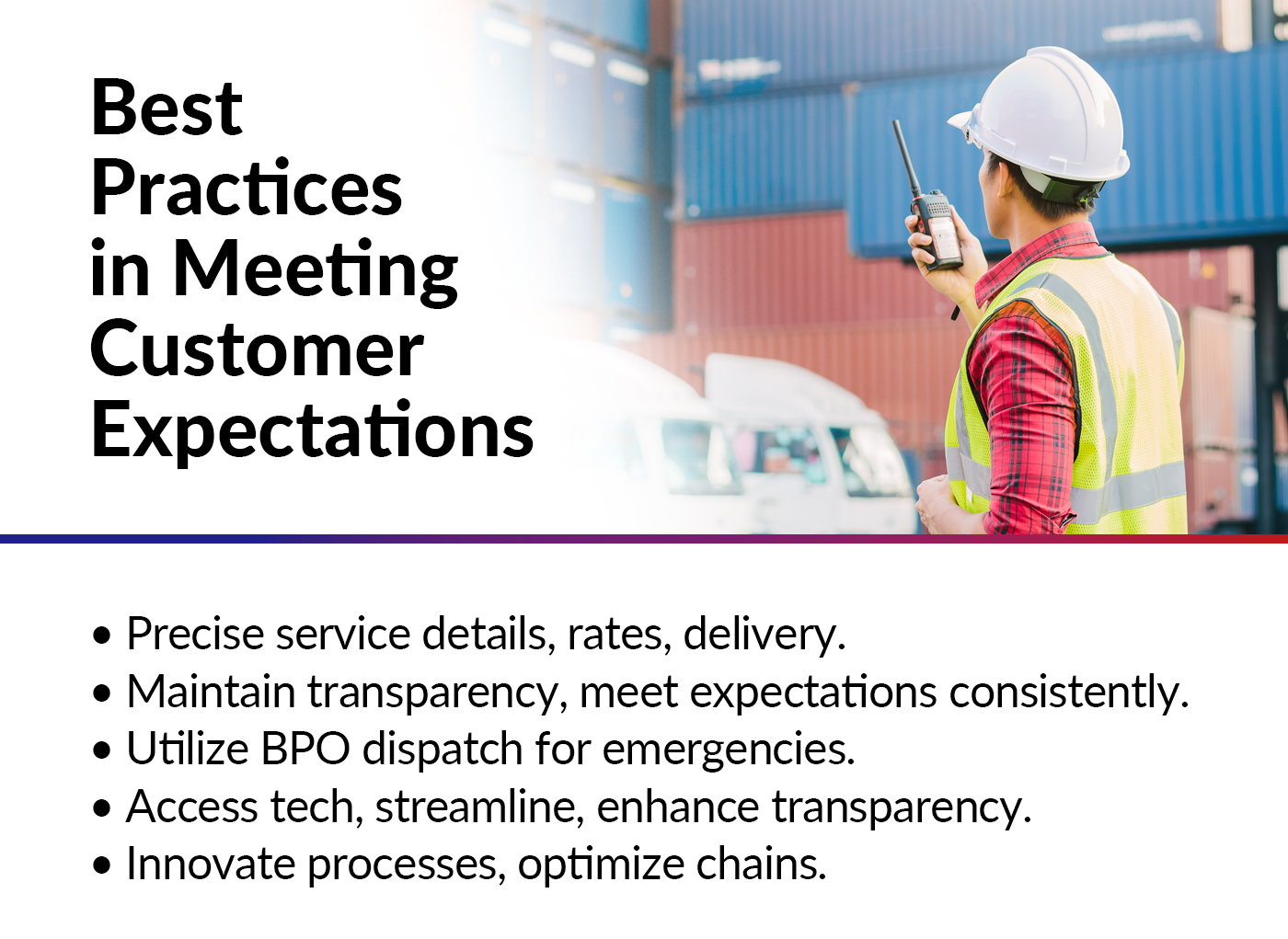 A mini infographic shows the best practices in meeting customer expectations for transport and logistics