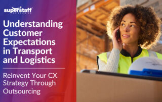 Woman answers call in warehouse. The title says "Understanding Customer Expectations in Transport and Logistics"