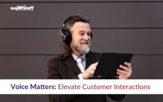 The featured image for the blog focusing on your customer service voice. Its an image of the tagline with a business man on call.