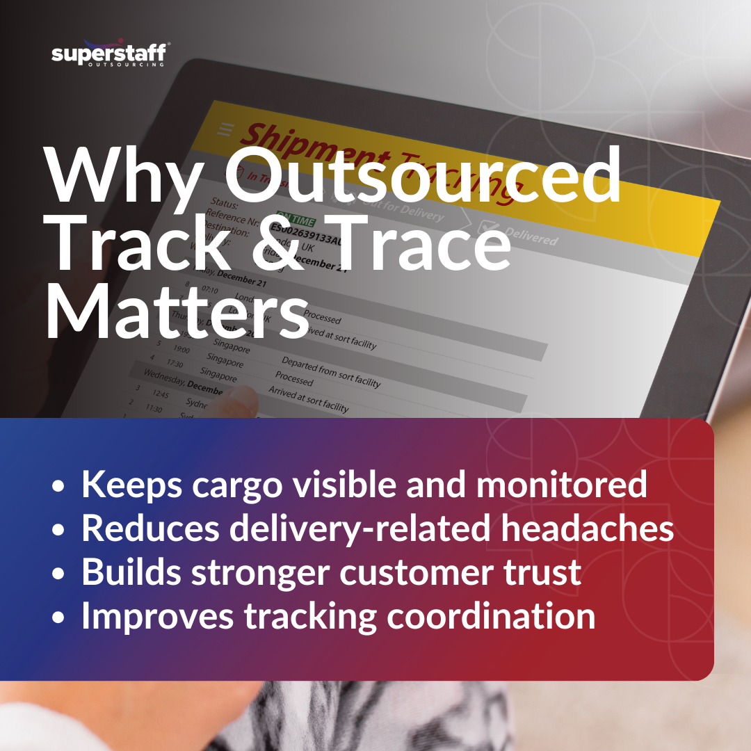 Image highlighting the importance of freight tracking outsourcing with track & trace visuals.