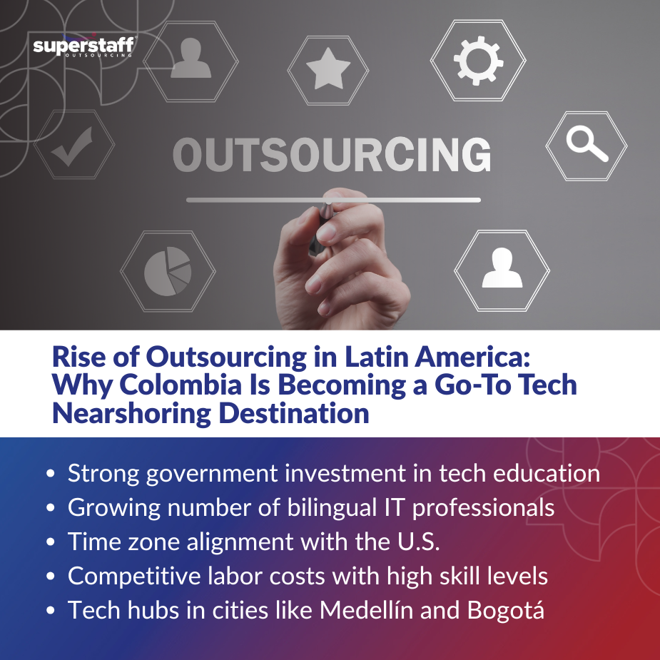 Infographic on outsourcing in Latin America featuring Colombia