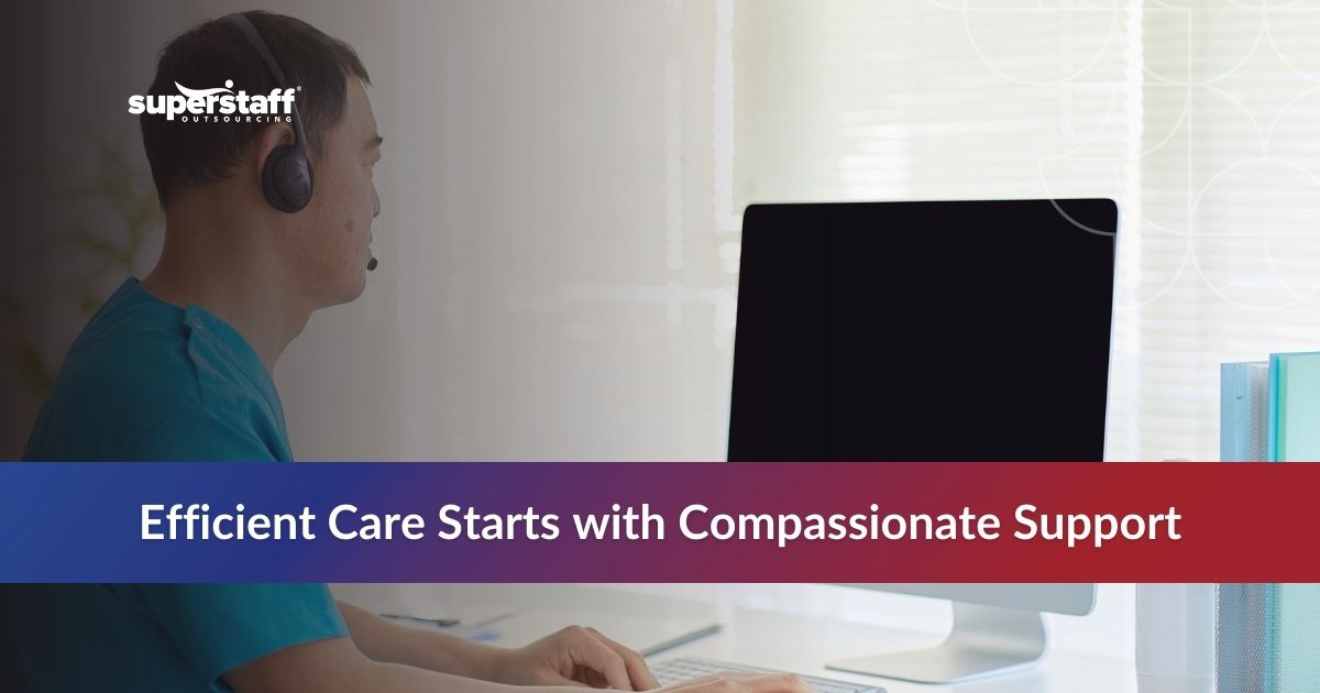 Employee at computer with text: Efficient Care Starts with Support
