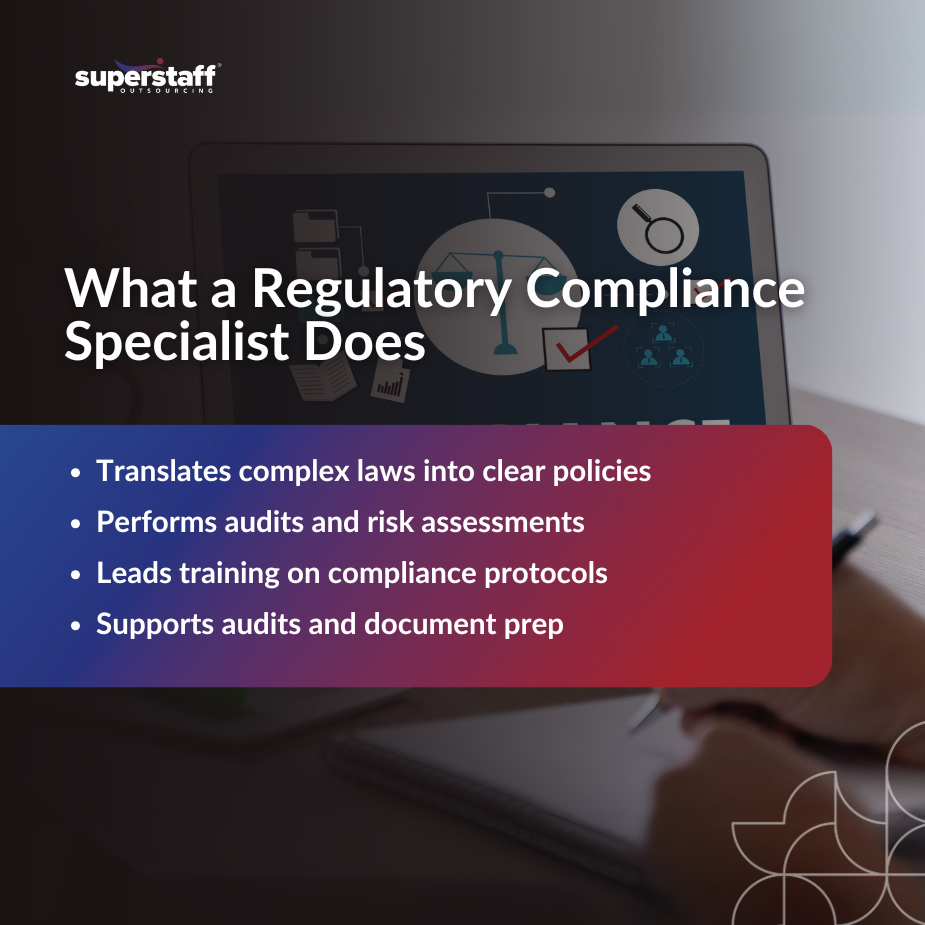 Regulatory compliance specialist roles infographic