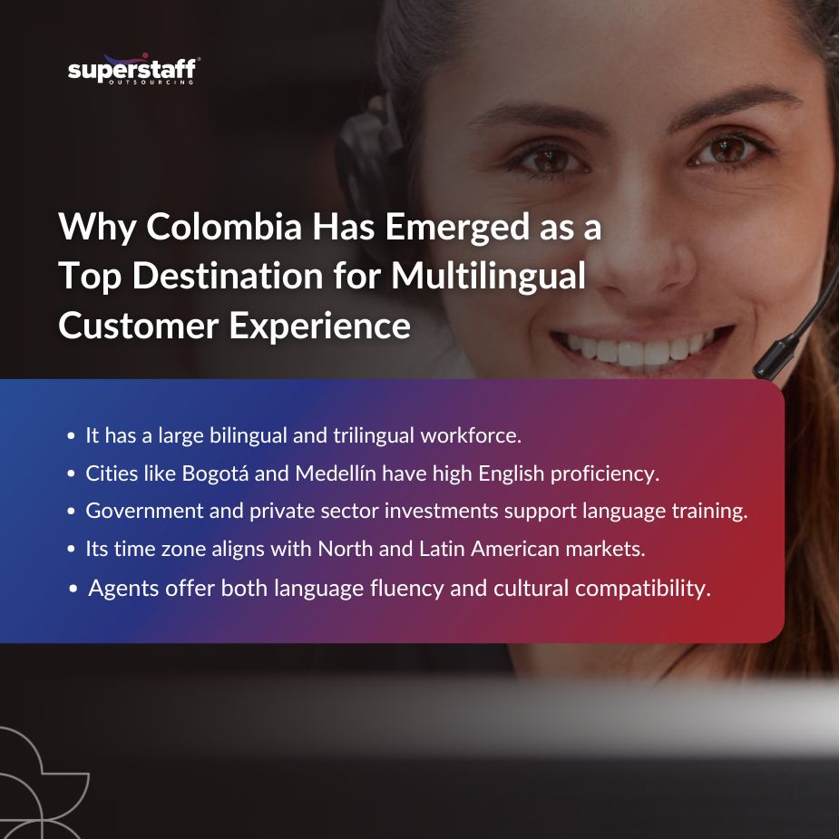 Infographics about why Colombia is the top destination for multilingual customer experience