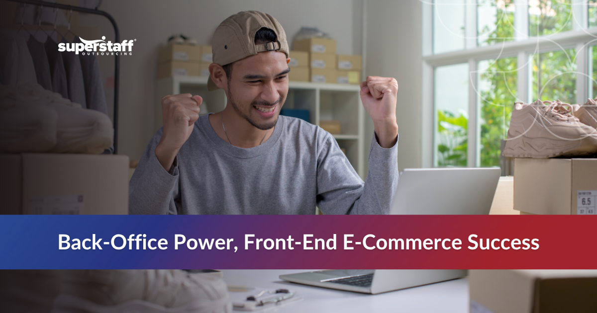 Logistics worker celebrating with text 'Back-Office Power.'