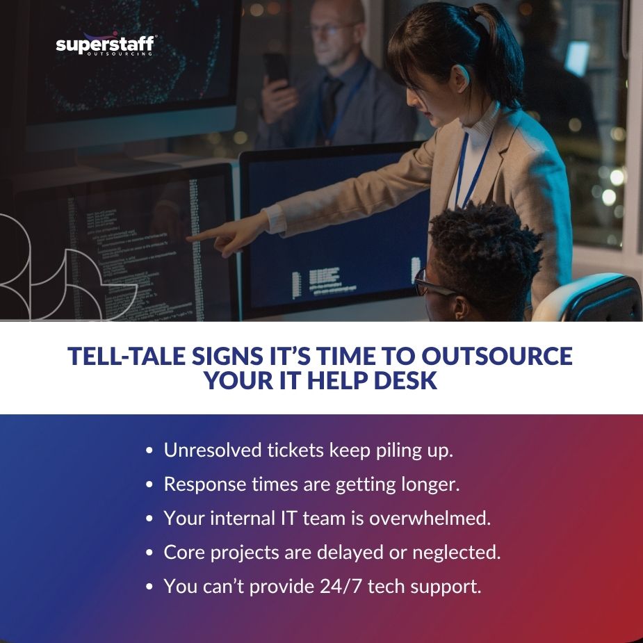 A mini infographic shows when it's time to outsource IT service desk solutions