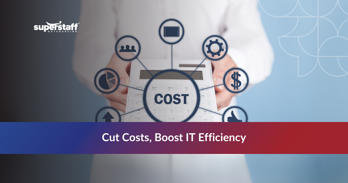 Icons representing cost reduction and efficient IT performance through outsourced help desk services