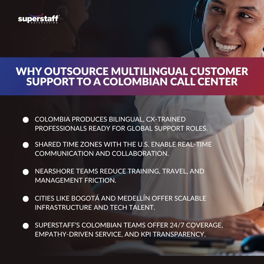 Infographics about the reasons why outsource multilingual customer support in Colombia