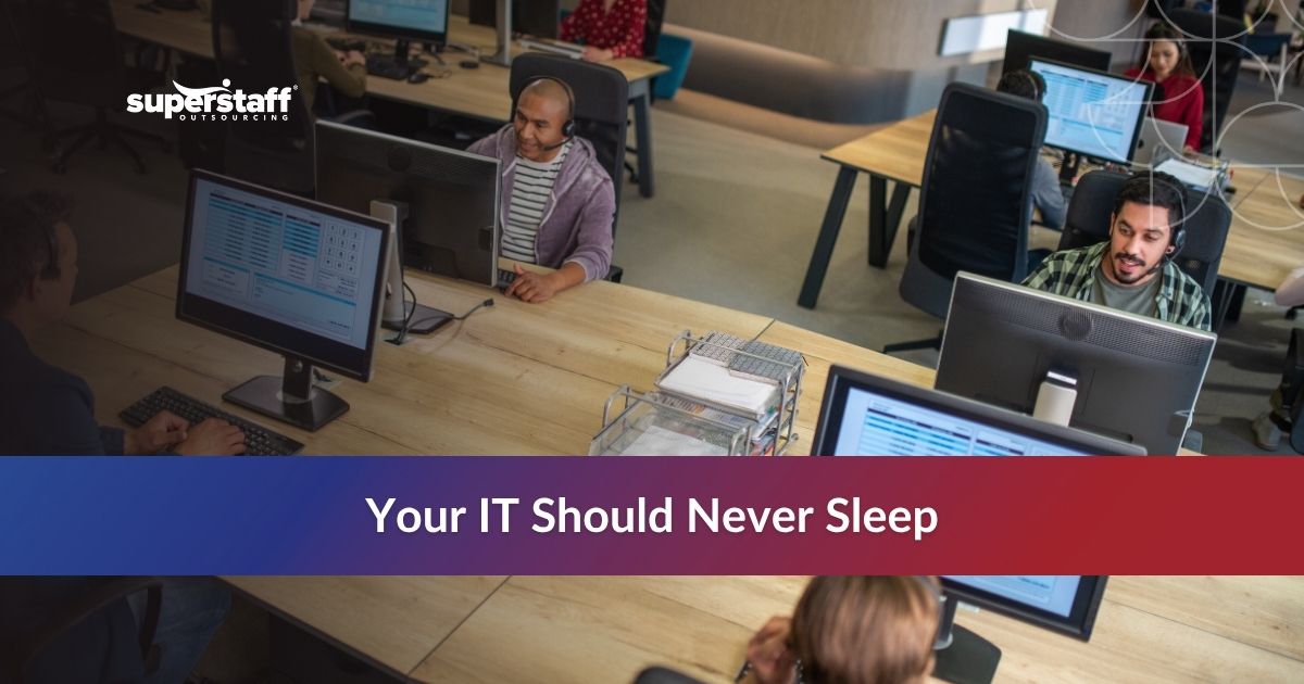 Call center agents working, symbolizing companies that outsource IT support for 24/7 service
