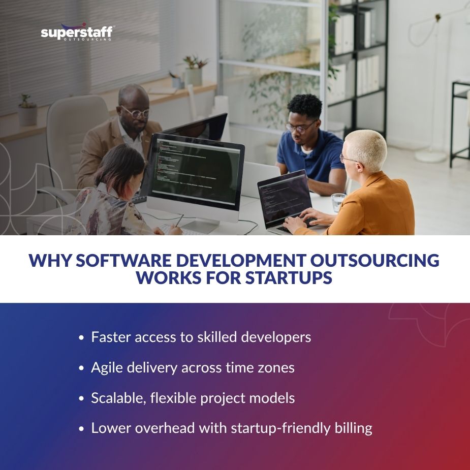 Infographics on the reasons why startups use software development outsourcing