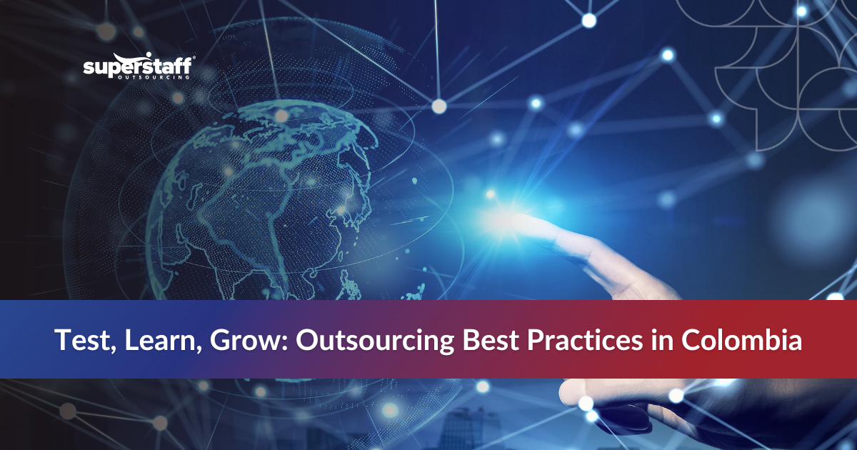Infographic showcasing outsourcing best practices for piloting nearshore teams in Colombia, including key strategies and tips.