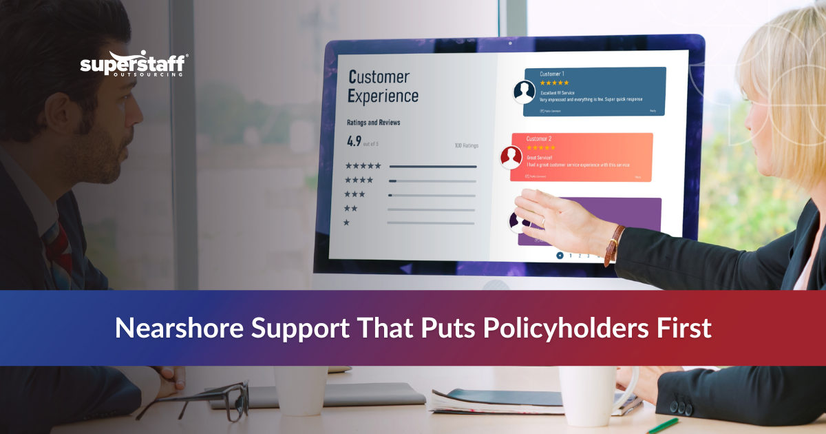 Customer experience dashboard on screen showing how outsourcing for insurance companies enhances service quality and client satisfaction.