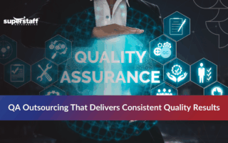 A professional presenting the benefits of QA outsourcing, highlighting cost reduction and quality improvement.